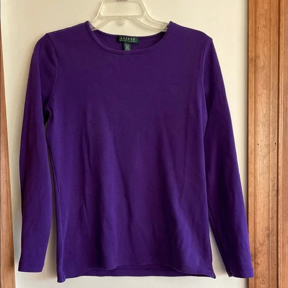 RALPH LAUREN Deep Purple Knit Pullover Crew Neck Tee Top M - Picture 3 of 16